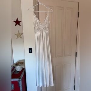 Elegant LONG Beaded & Lace White Slip Dress